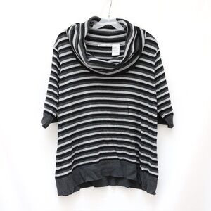 Fred David Cowl neck Sweater striped grey 1X plus size cozy warm short sleeve